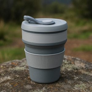 1 Reusable Silicone Collapsible Coffee Cup with Heat Resistant Sleeve and Leak Proof Lid for Outdoor Travel Camping Hiking
