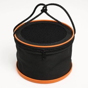 Compact Collapsible Fishing Bucket with Breathable Mesh Cover and Rope Handle for Live Bait Storage and Outdoor Angling Trips