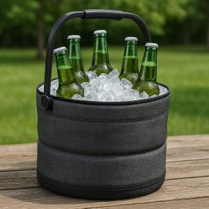Durable Collapsible Ice Bucket with Insulated Walls and Portable Carry Handle for Outdoor Parties Picnics and Backyard Barbecue Events