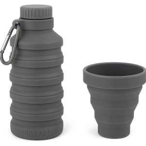 2 Portable Folding Silicone Water Bottle with Carabiner Clip BPA Free Expandable Drinking Cup for Gym Sports and School Use