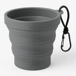 Large Capacity Foldable Silicone Camping Cup with Measurement Marks and Hanging Loop for Backpacking Survival Kits and Outdoor Trips