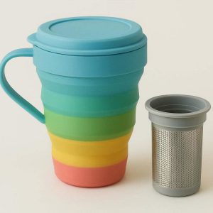 9 Multi Color Silicone Collapsible Tea Cup with Removable Infuser and Dust Proof Lid for Healthy Living and Office Tea Breaks